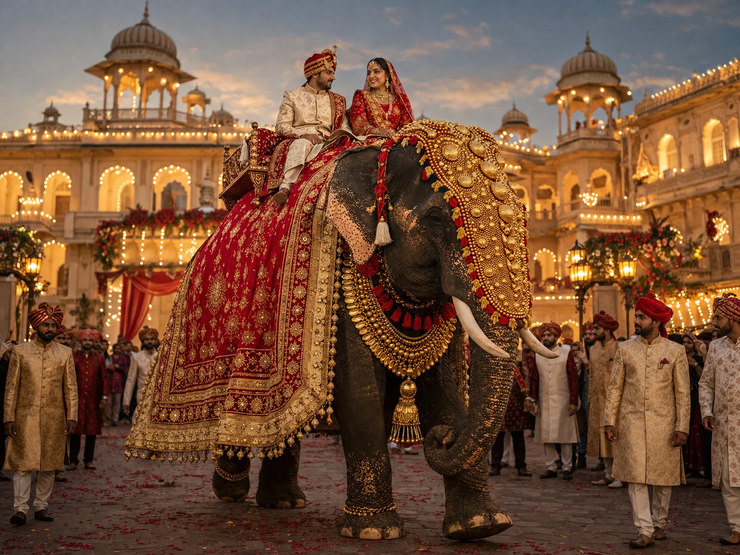 Decorated wedding elephant leading a royal baraat in Jaipur
