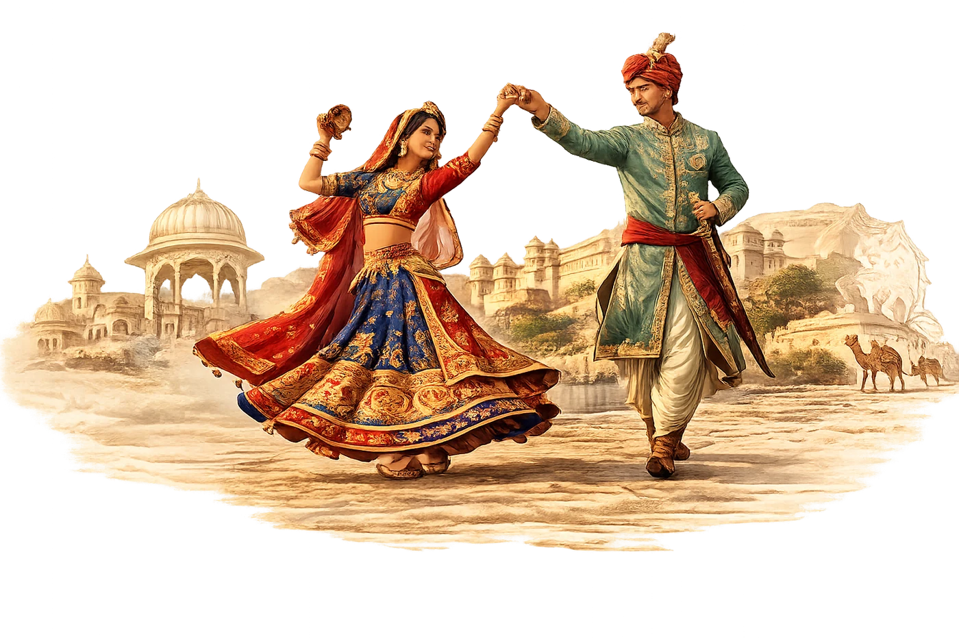 Rajasthani folk dancers in traditional royal attire celebrating the culture of Jaipur